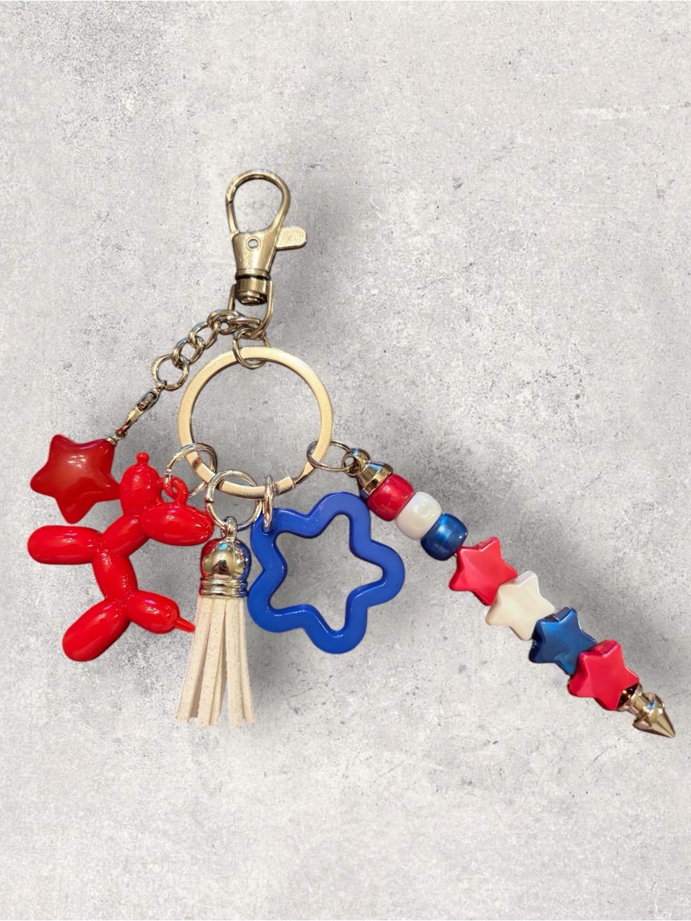 Patriotic Star & Tassel Keychain - Red, White, Blue